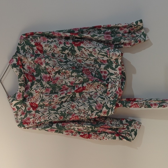 Cropped Botanical Floral Long Sleeve Collared Wrap Blouse Frank & Oak Size Large - Picture 8 of 8